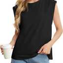 GRECERELLE Women 2026 Cap Sleeve Tops Summer Casual Tee Shirt Loose Crew Neck Basic Tank Trendy Work Vacation Outfits (Black, L)