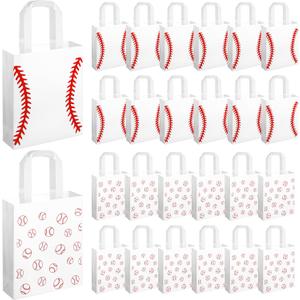 Sweetude 24 Pcs Baseball Gifts Bags Reusable Non-woven Sport Party Favor Bags with Handles 7.9 x 9.8 x 2.7 Inches Ball Themed Snack Goodies Treat Packing for Team Sport Game Birthday Party Supplies