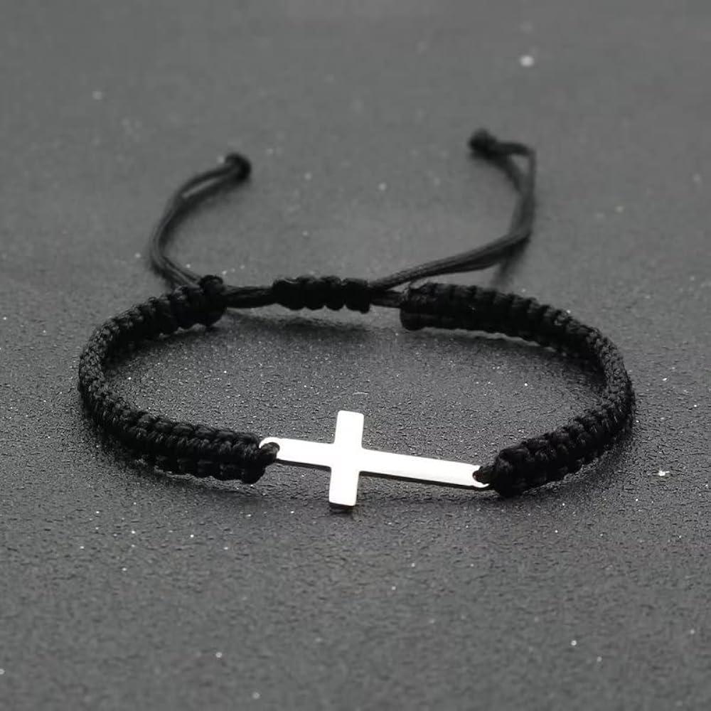JAYUMO 1Pcs Premium Handmade Matching Cross Braided Bracelets for Men Women Couples Brothers - Adjustable Cross Charm, Symbol of Love Friendship