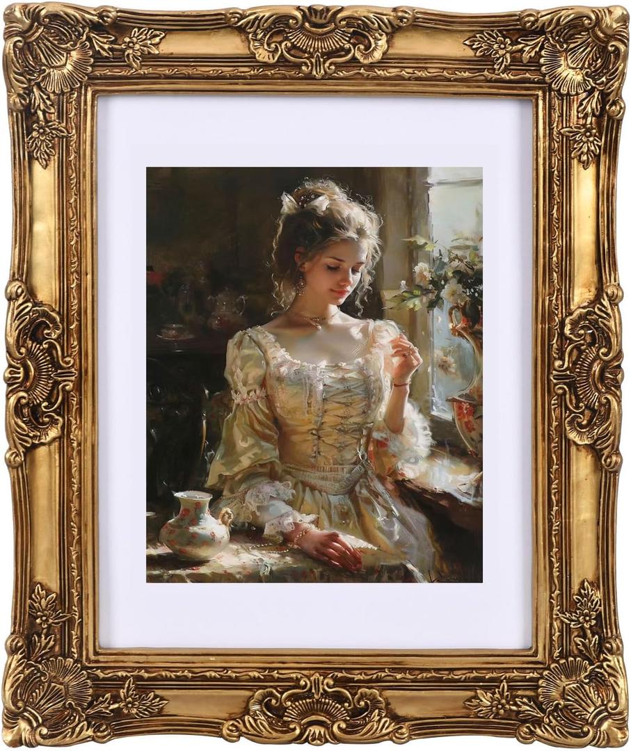 Vintage Picture Frames 8x10 Antique gold Photo frame with Mat 6x8 ornate picture frames with Acrylic Glass Baroque Tabletop Wall Hanging Home Decor poster frames