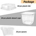 Dicunoy 50 Pack Plastic Dessert Cups with Lids and Spoons, 12 Oz Square Clear Cake Containers for Yogurt, Parfait, Pudding, Fruit, Mousse, Strawberry Shortcake, Event and Party