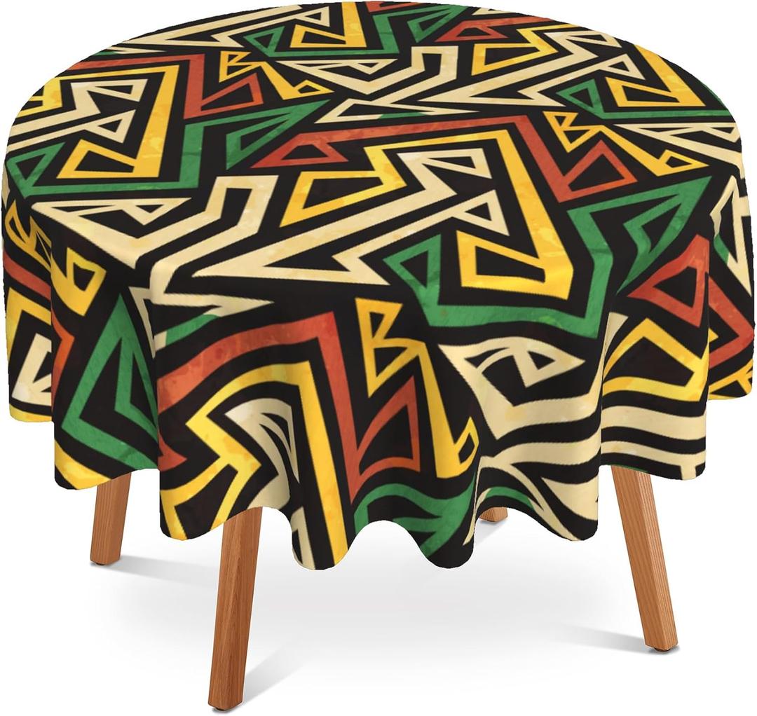 African Geometric Round Tablecloth 60" Diameter for Indoor and Outdoor,Waterproof Table Cloth Cover Decorative for Party Holiday Dinning Tabletop Home Décor