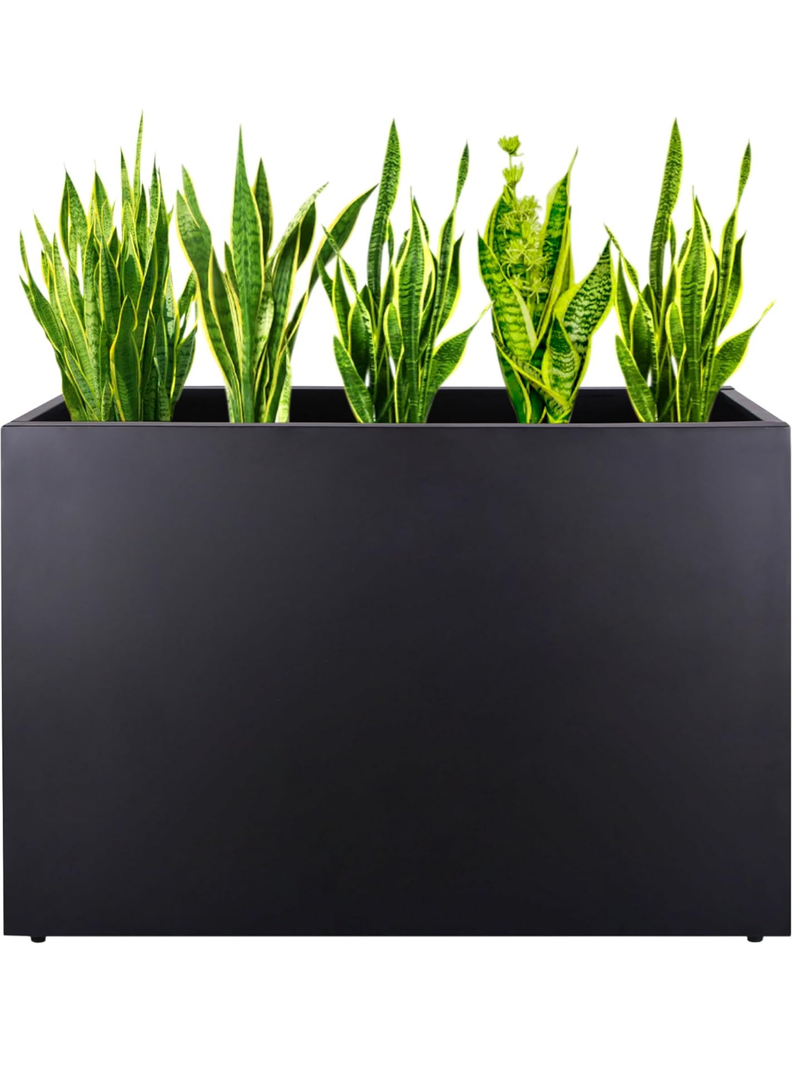 TISUWING Metal Rectangular Planter Box, Galvanized Steel Tall Planters for Outdoor Plants, 35.5"x 10"x 28" Black Outdoor Planters for Porch/Patio/Garden