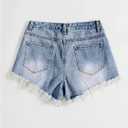 SOLY HUX Women's Ripped Raw Hem Jean Shorts High Waisted Straight Leg Denim Shorts Streetwear (Blue, L)