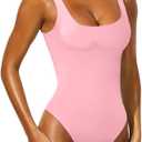 YFANG Women's Sexy Basic Bodysuit Sleeveless Double Lined Slim Fit Tank Tops Pink Medium