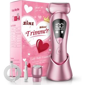 Cordless Electric Razors for Women: Rechargeable Painless Bikini Trimmer for Body Hair - IPX7 Waterproof Shaver with LED Display for Face/Underarm/Leg Light Pink