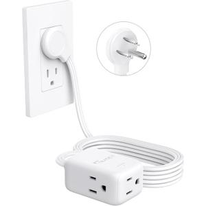 NUTICT 10FT Flat Extension Cord, 3 Outlets Right Angle Plug, Three Prong Cord Extension with Surge Protector, ETL Listed, 13A/1625W, Ultra Thin Plug for Microwave, TV, Laptop, Behind Furniture, White