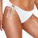 Zmart Women String Tie Side Bikini Bottoms Moderate Coverage Swimsuit Bottom Low Waist Low Rise Bathing Suit (X-Large, White)