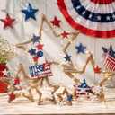 Vercraft 5 Pcs Farmhouse Star Table Decorations Lighted Star Wooden Table Sign Burlap Rope Boho Rustic Tabletop Centerpieces for DIY Crafts Fireplace Shelf Tiered Tray Home Decor