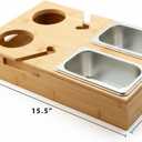 Bamboo Couch Cup Holder Tray with 2 Stainless Steel Snack Bowls - Large Sofa Caddy Organizer (15.5" x 9.8") with Wine Glass Slots & Handles - Portable Bed & Couch Food Server for Movie Night