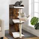 Modern Wood Cat Tree Tower for Indoor Large Cats, Cat Scratching Posts with Big Perch Bed, 44.8" Tall Multi-Level Wooden Cat Condo with Hammock, Removable Pads, Kitty Furniture, Rustic Brown