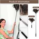 THARAHT Extendable Ostrich Feather Duster up to 16-47 inches Fluffy Feathers Long Handle Reusable for Cleaning Ceiling Fan Pendant lamp High Ceiling Blinds Furniture Feather Duster