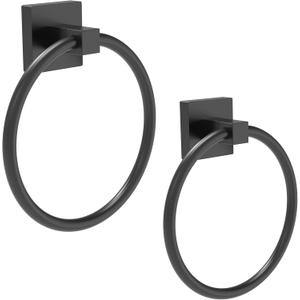 RUACQ Towel Ring-Matte Black Towel Holder Square Base Stainless Steel and Zinc Alloy Modern Wall Mounted (2)