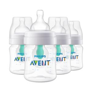 Philips Avent Anti-Colic Bottle with AirFree Vent, 4oz, with Flow 1 Nipples, 0m+, 4pk, Clear, SCY701/04