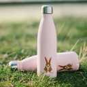 smllo | Water Bottle with Cute Bunny Design | Stainless Steel | Double Wall Insulated | Pink | 17oz