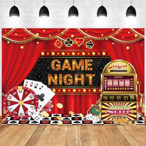 7x5ft Game Night Backdrop Jackpot Gamble Gaming for Boys Birthday Photography Background Turntable Dice Chess Card Playing Card Banner Decorations Men Adults Gaming Party Photo Booth Prop