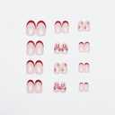 Red Bow Press on Nails - Short Oval Fake Nails, Red French Tip False Nails Press ons with Star Design, Glossy Acrylic Full Cover Cute Glue on Nails for Women Manicure 24Pcs