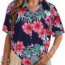 Women Hawaiian Shirt Button Down Summer Tops Beach Cool Short Sleeve V Neck Blouse size S