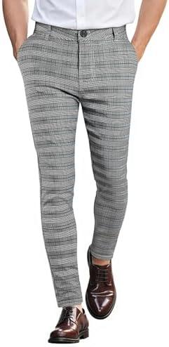 GINGTTO Mens Plaid Dress Pants Stretch Chino Pants Men Slim Fit 32