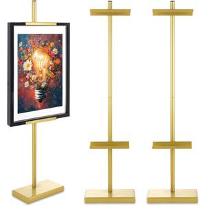 DAJAVE 2 Pack Adjustable Tabletop Easel Stand for Picture Frames, Gold Picture Frame Stands for Display, Photo Frame Holder Stand for Sign,Art, Picture Frames (29 Inch)
