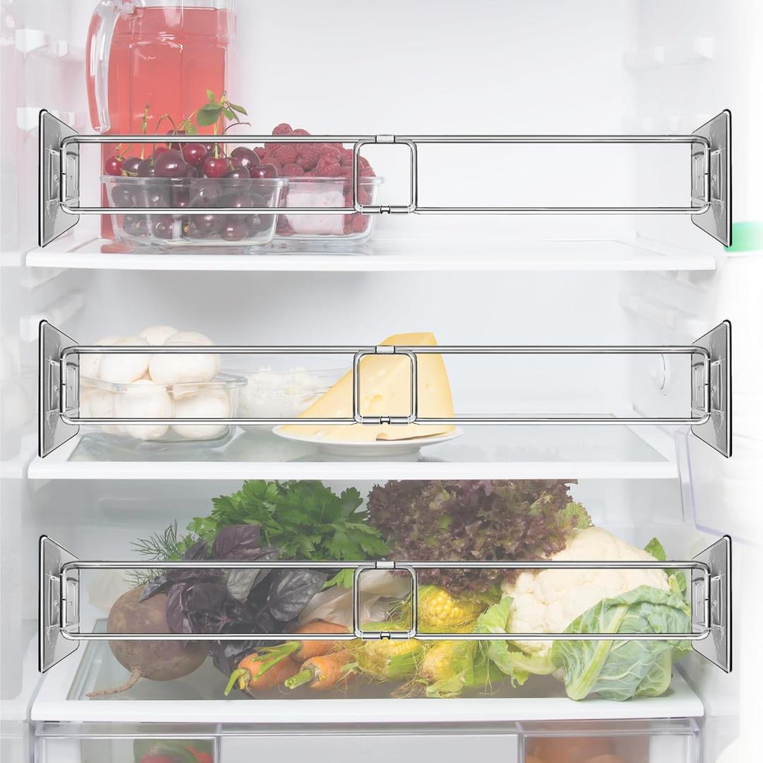 (3-Pack Adjustable RV Fridge Bar, 6.7"–13" Stainless Steel Refrigerator Tension Rods for Camper, Trailer, Motorhome, and Kitchen Cabinet Organization Accessories