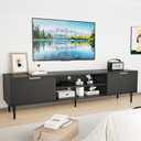 GarveeHome Black TV Stand, TV Stands for Living Room 75 inch, Entertainment Center with 2 Large Storage Cabinets, Media Console Table, Metal Handle Door, TV Stand for Bedroom, Office Furniture