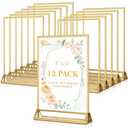 EHWINE 12 Pack Acrylic Sign Holder 4 x 6, Double Sided Gold Picture Frame Stand up Table Top Sign Holders, Clear Display Stand Menu Flyer Holder for Wedding Party