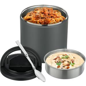 40oz Insulated Food Jar-Say Goodbye to Spills&Cold Meals|Ultimate Airtight Leak-Proof Lid Thermo for Hot Food, Wide Mouth Soup Thermos Lunch Box Container Adults|Stainless Steel with Folding Spoon (Grey)