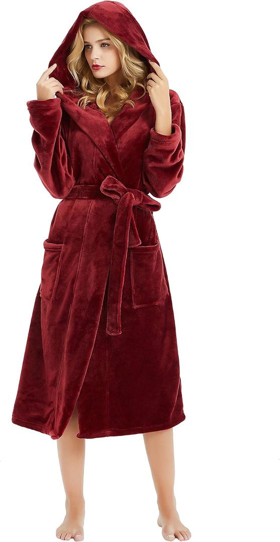 HEARTNICE Womens Hooded Fleece Robe, Soft Bathrobe for Womens, Cute Long House Coat (Large-X-Large)