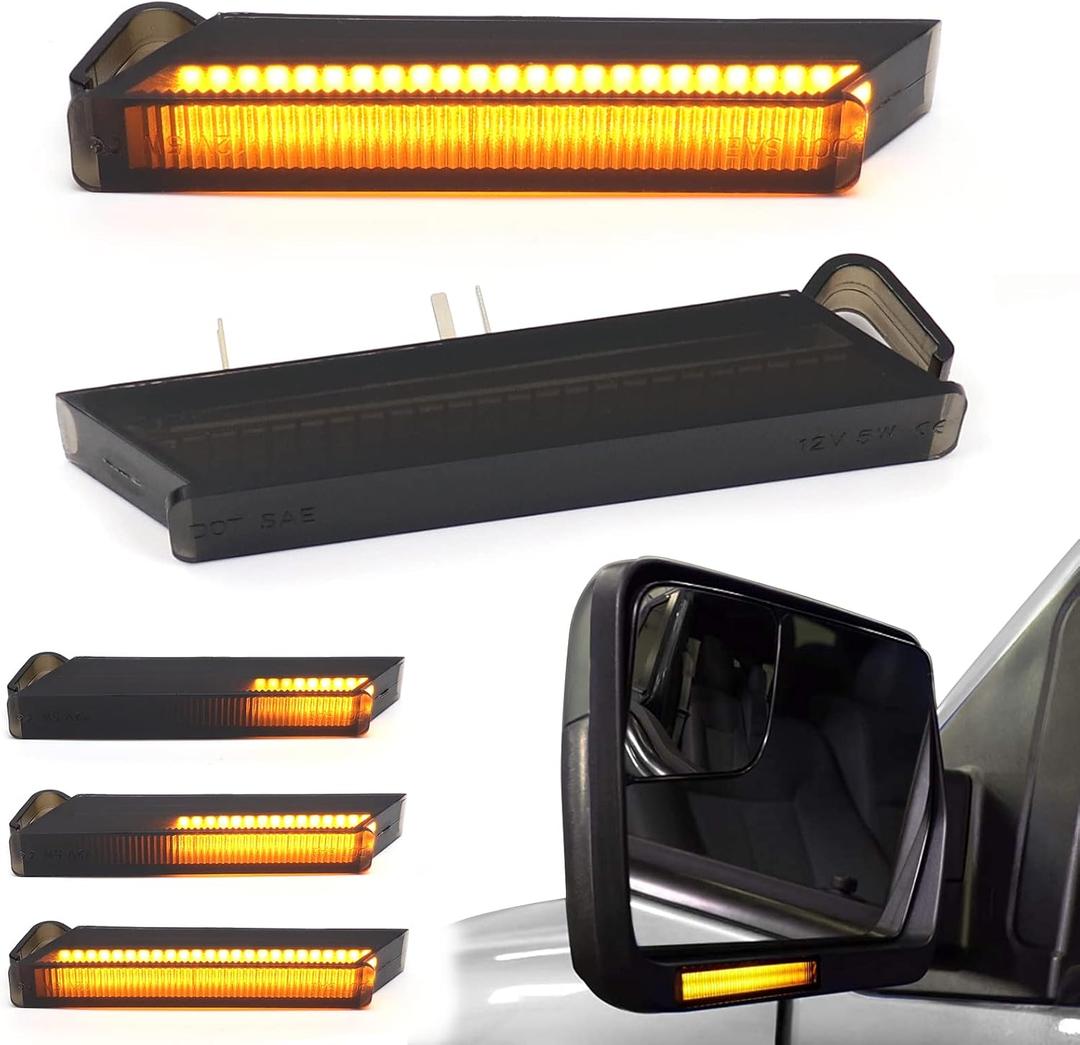 Sequential Amber LED Side Mirror Turn Signal Lights for 2004-2014 Ford F150 Raptor Lincoln Mark LT, Smoked Lens Dynamic Indicator Right Left Lamps with Upgrade 48 LED