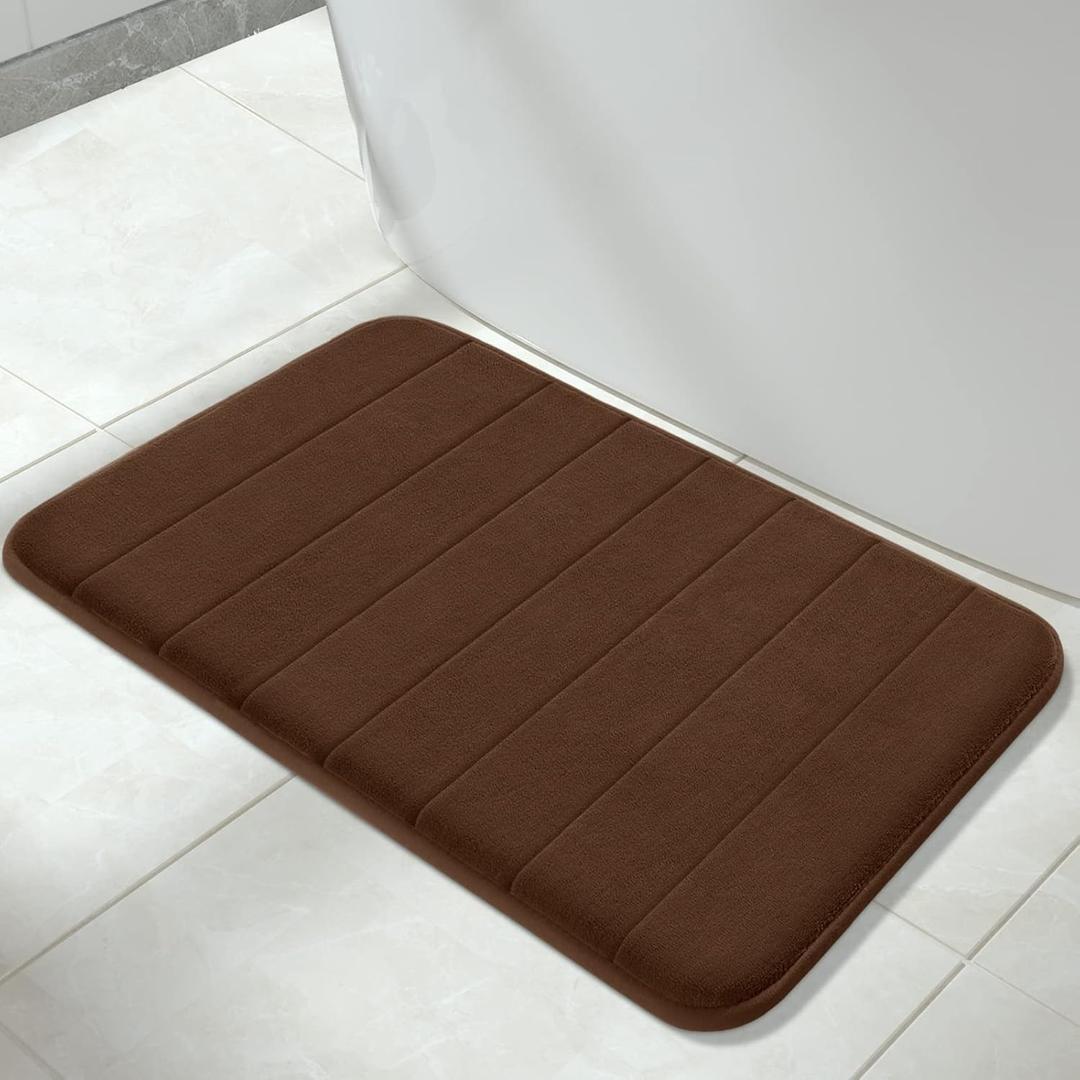 Yimobra Memory Foam Bath Mat Large Size, 31.5 x 19.8, Super Soft Non-Slip Bathroom Rug, Water Absorption, Machine Wash, Thick, Comfortable, Easier to Dry for Bathroom Mat, Tub and Shower, Brown