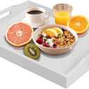 Bamboo Food Serving Tray with Handles, Breakfast Bed Tray for Tea,Snack,Dinner, Home Decorative Storage Food, Platter, Ottoman for Kitchen Counter, Bathroom, Restaurant (White)