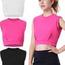 EXARUS Girls Tank Tops Dance Workout Athletic Crew Neck Sleeveless Elastic Waist Gym Crop Top Teen (12 Years, Set 1)