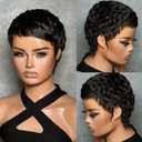 Short Layered Pixie Wigs with bangs Glueless Pixie Cut Human Hair Wigs for black women Natural Black Color lightwight and breathable for daily use