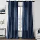 Denim Blue Linen Curtains 102 Inches Long Rod Pocket Back Tab Drapes 2 Panels Set for Living Room Sheer Light Filtering Semi Sheer Denim Blue Curtain 102 Length for Patio Sliding Glass Door 52x102