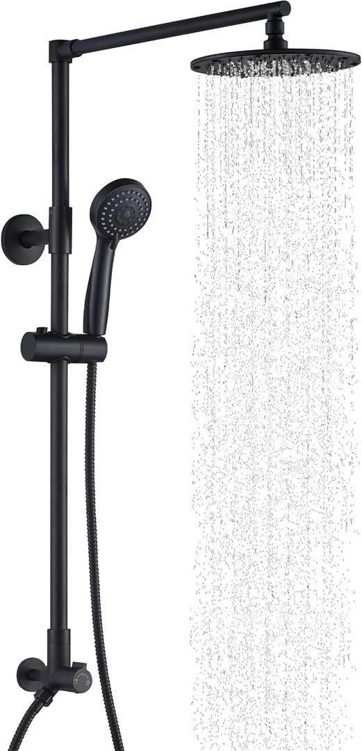 Fennocasa Polaris 3 Rain Shower System, 8” Rainfall Shower Head and Handheld Shower Combo, includes 3-Setting Handheld Spray, Height Adjustable Shower Wand Holder, 60” Hose (2.5 GPM Matte Black)