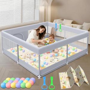 XVISHX Baby Playpen with Mat, 50x50 Inch Play Pen, Playpen for Babies and Toddlers, Baby Playard for Indoor & Outdoor Active Center Game Fence, with Skin-Friendly Fabric and Soft Breathable Mesh