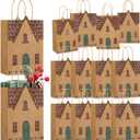 Marspark 24 Pcs Christmas Gift Bags Gingerbread House Gift Bag Vintage Christmas Paper Party Candy Treat Goodie Bags with Handle Brown Kraft Party Favor for Holiday Wrapping Present