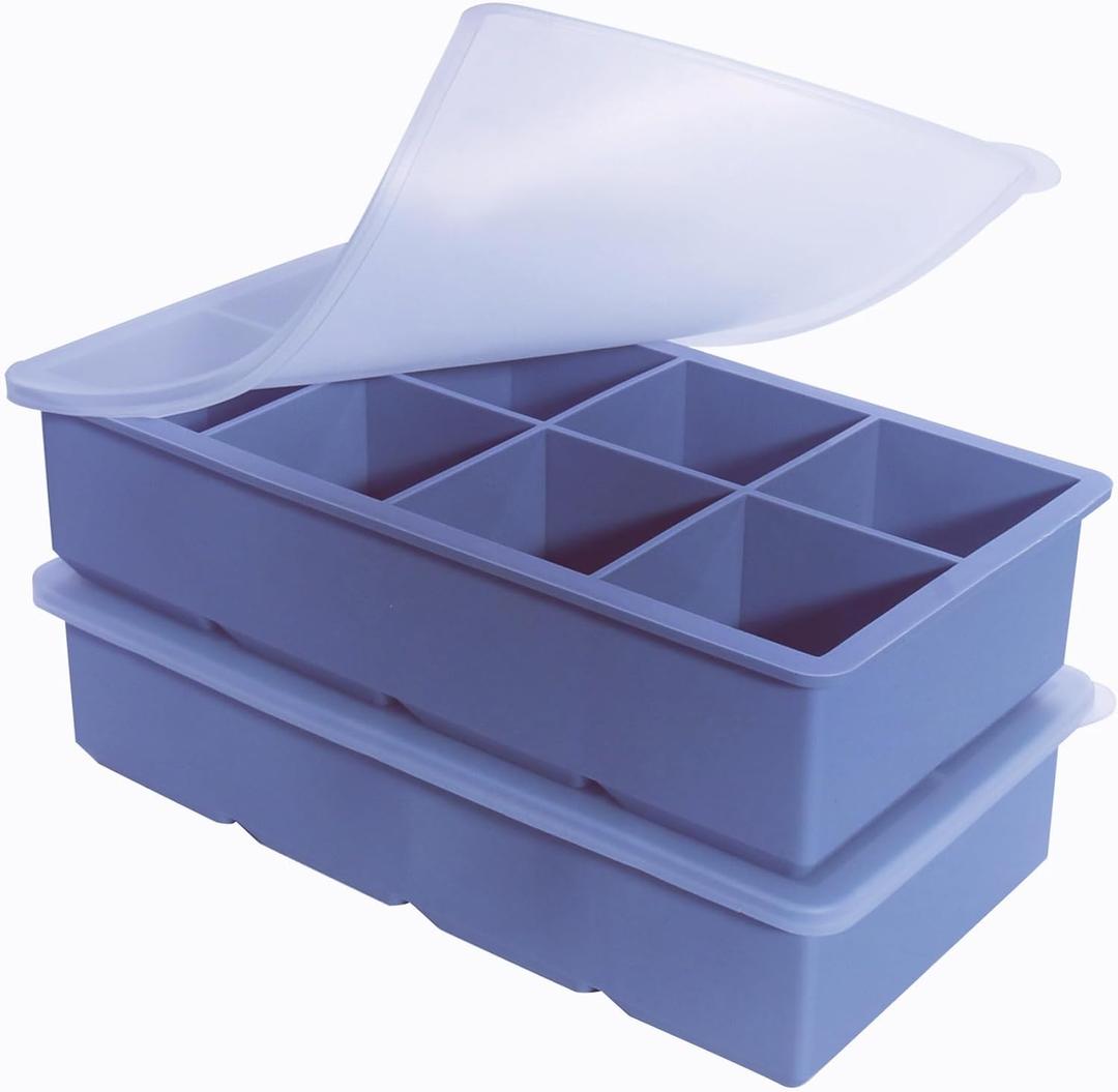 1/2 Cup Silicone Freezer Tray With Lid - Silicone Freezer Molds 2-Pack For meal prep & freezing of various sauces and other dishes, makes 16 perfect 1/2 cup portions cubes (Blue 2 Pack)