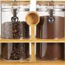 Yangbaga Ground Coffee Storage Container with Shelf, 245OZ Glass Coffee and Sugar Container Set, Coffee Canisters with Airtight Lids and Scoop, Food Storage Jars for Kitchen,Nuts,Tea,Sugar