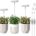 LORDEM Grow Light, Full Spectrum LED Plant Light for Indoor Plants, Height Adjustable Growing Lamp with Auto On/Off Timer 4/8/12H, 4 Dimmable Brightness, Ideal Small Pack of 3, Warm White