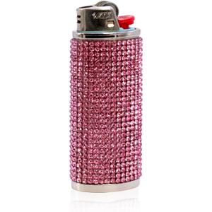 Bling Rhinestone Crystal Lighter Case Cover Sleeve Metal Lighters Holder for Bic Standard Size Lighter J6 (Pink)
