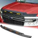 Mabett Hood Deflector Protector with 3 Pcs LED Grille Lights for Ford Maverick 2022-2025 Accessories, Hood Shield Replacement with Waterproof Amber Trim Lamp for Maverick