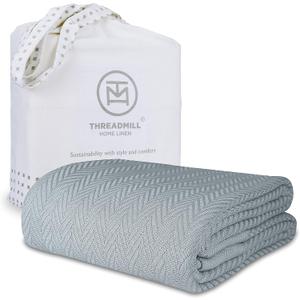 Threadmill Luxury Cotton Blankets for King Size Bed | All-Season Cozy 100% Cotton King Size Blanket | Herringbone Soft Fall Thermal Blanket fits Cal King Size Bed | Scottish Grey