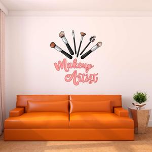 Wall Decal Makeup Artist Cute Girly Wall Sticker Makeup Artist Text Cute Removable - Size: 27 in(W) x 30 in(H) (Multi)