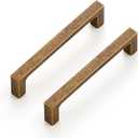 Ravinte 5 Pack Solid 4 Inch Kitchen Square Cabinet Handles Antique Brass Pulls Drawer Pulls Kitchen Cabinet Hardware Handles (4" Hole Center)