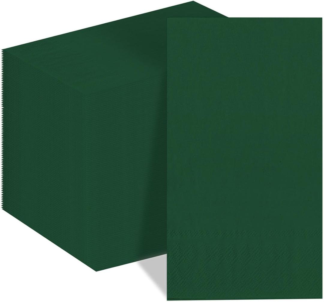 Whaline 200Pcs Green Guest Napkins Christmas Paper Dinner Napkin Disposable Hand Napkin Towel for Birthday Bridal Shower Holiday Party Supplies Kitchen Bathroom Table Decor (4.3 x 7.8 Inch)