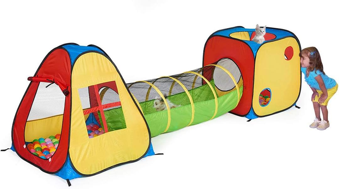 UTEX 3 in 1 Pop Up Play Tent with Tunnel, Ball Pit for Kids, Boys, Girls, Babies and Toddlers, Indoor/Outdoor PlayhouseYellow