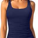 Aqua Eve Tankini Tops for Women Swimwear Top Only Tummy Control Bathing Suit Top No Bottom, Medium, Navy Blue 