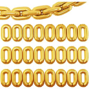Gold Foil Chain Balloons, 24PCS Giant Chain Balloon Garland for 80s 90s Hip Hop Party Decorations, Jumbo Chain Link Balloons for Retro Theme Birthdays Graduations Weddings Arch Supplies (16inch)